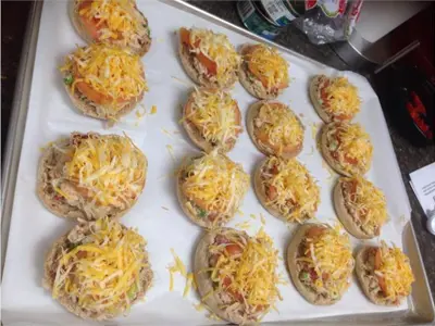 Tuna melts ready to go in the oven